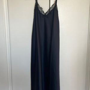 Satin Lace Black Midi Dress